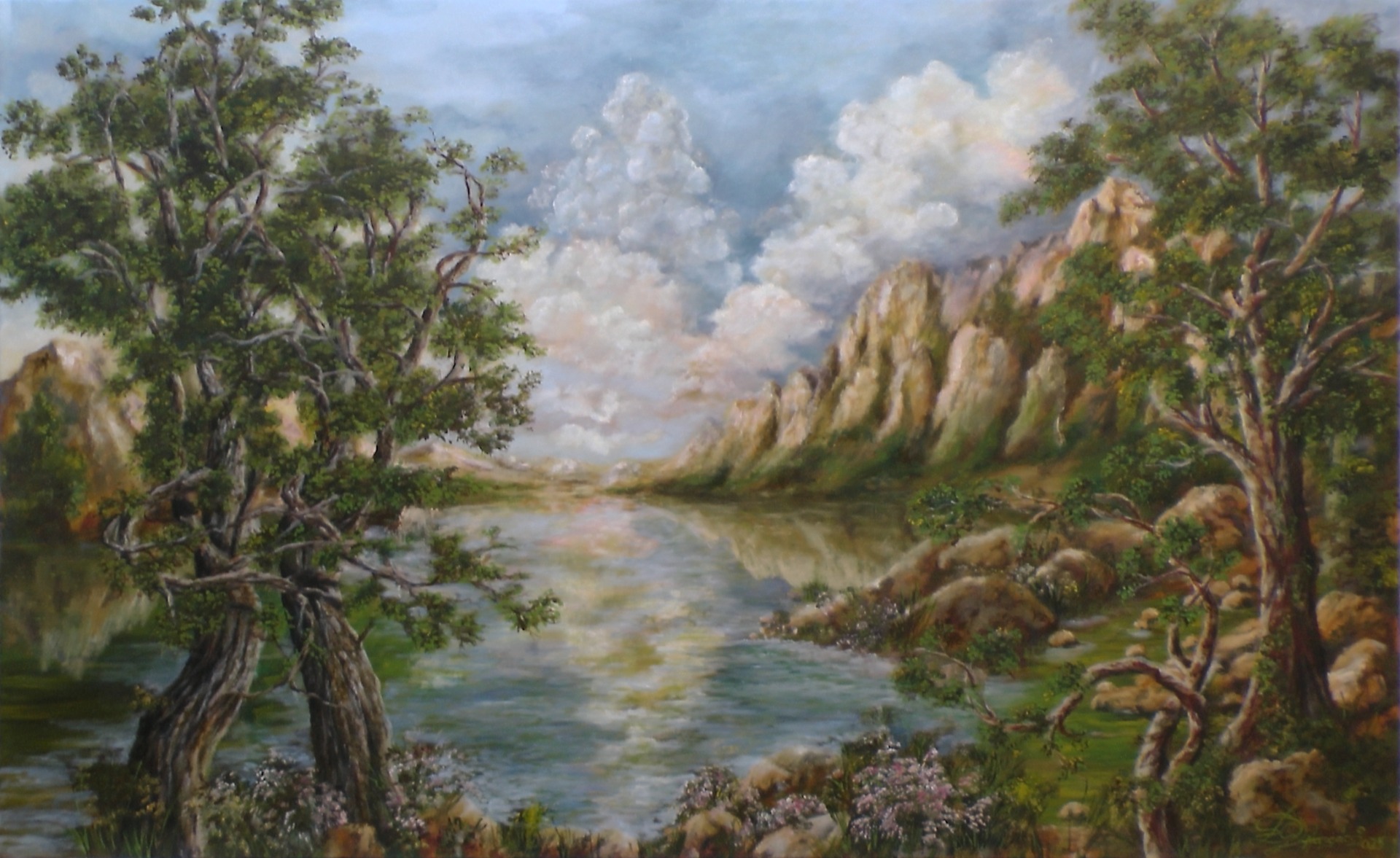 Objímanie stromov 100 x 60 cm olejomaľba na plátne 2024, NA PREDAJ